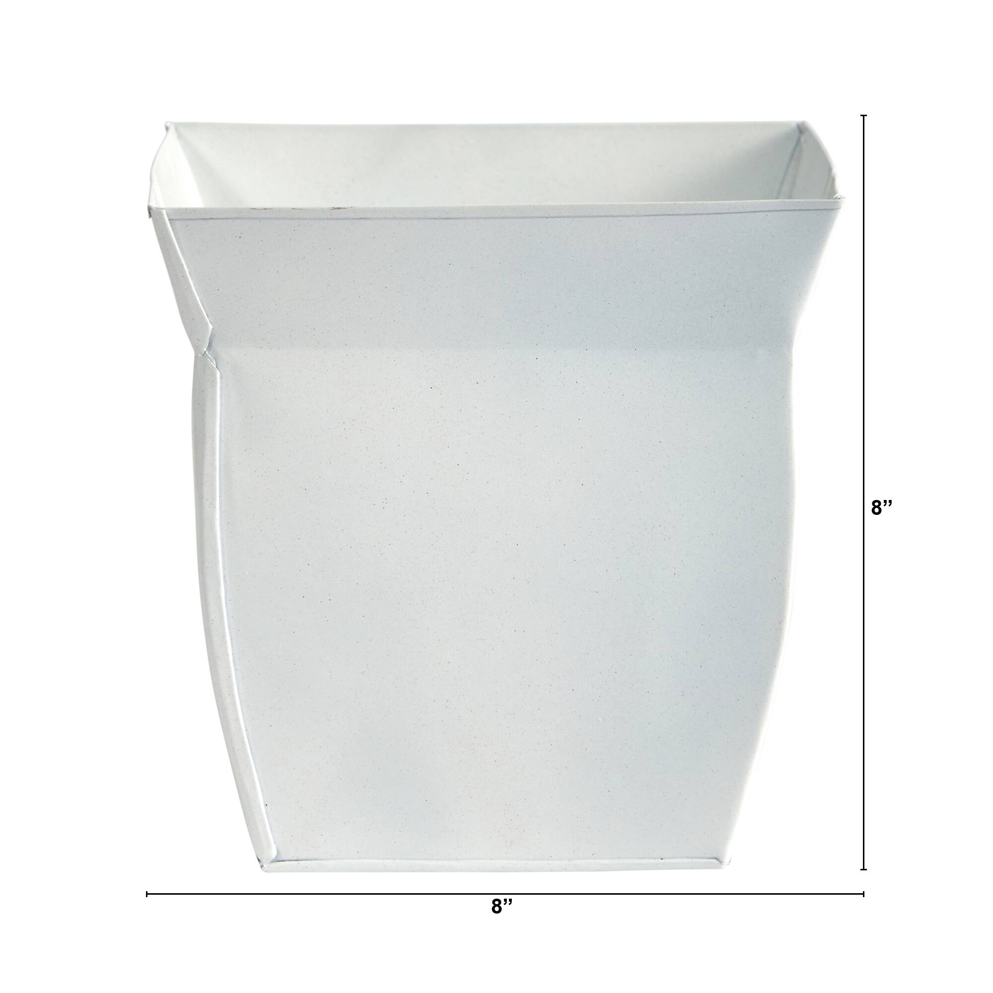 8" White Fluted Metal Square Planter